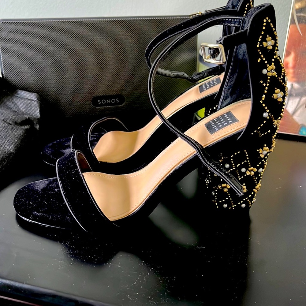 White House Black Market Black Velvet Beaded Heels